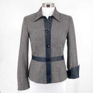 Worth Womens Navy Multi Wool Angora Button Front Blazer Leather Size 4